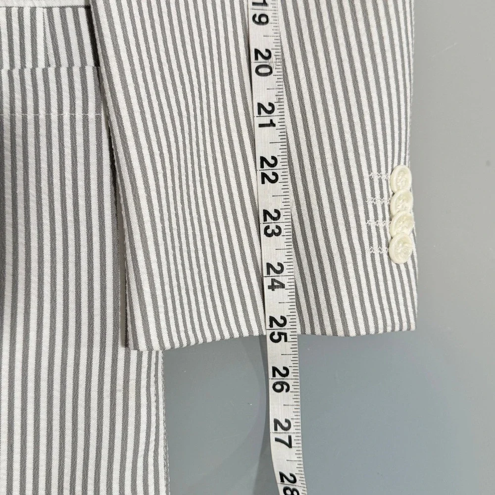 Mecca Men Seersucker Blazer and Vest Set Gray White Striped 3 Button Suit Jacket